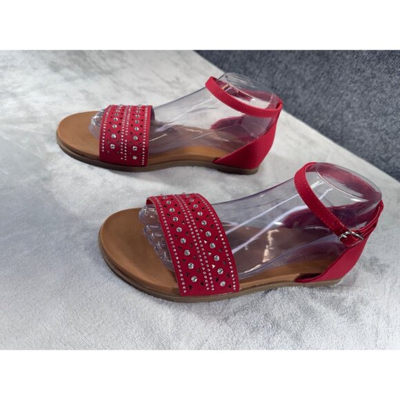 Andiamo Women's shoes 8M red strap sandels with rhinestones - Picture 8 of 16